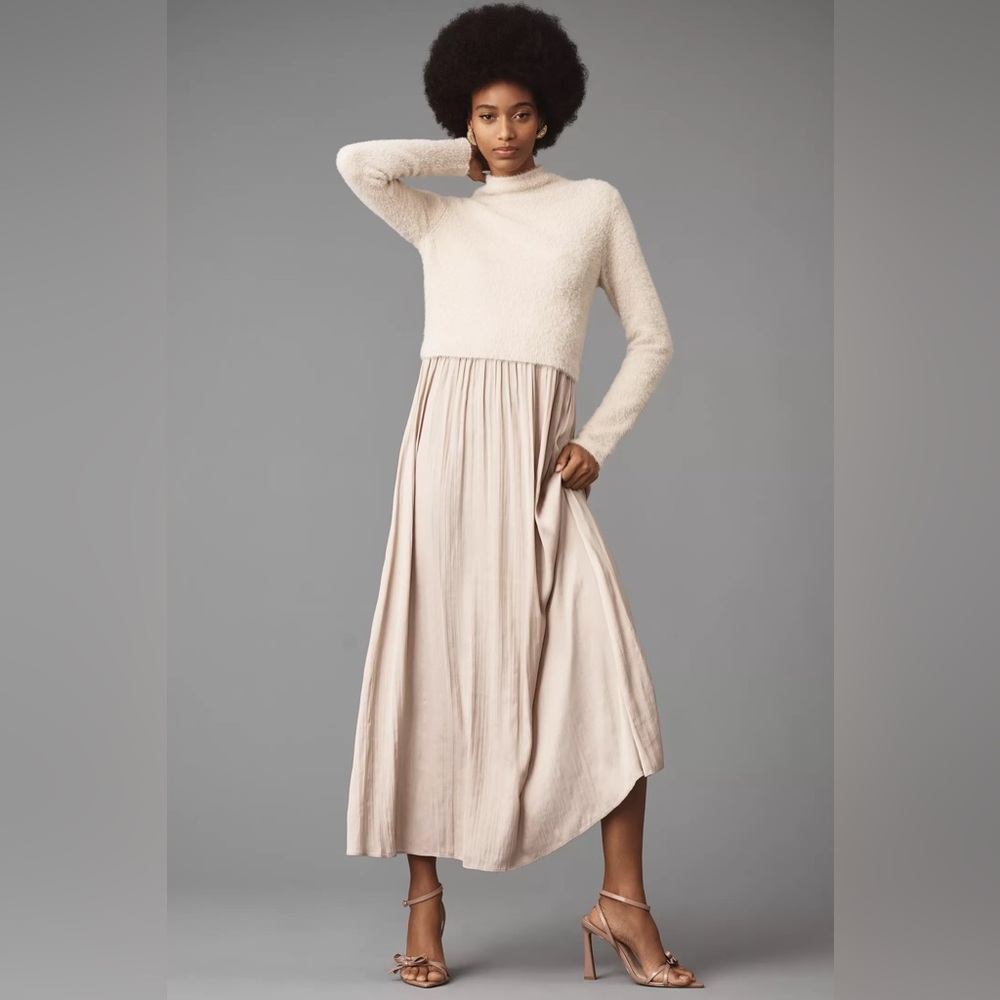 Anthropologie Cream Maxi Dress with Textured Knit Bodice